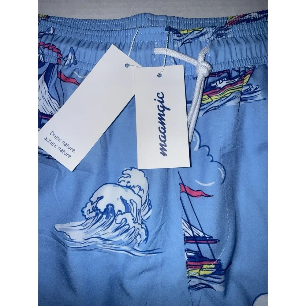 Maagic Men's 7-inch‎ Sailboat Anchor Print Swim Trunks with Mesh Lining Size XL